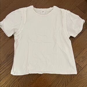 Zara White Puffed Sleeve with little ruffles Short Sleeve Top
